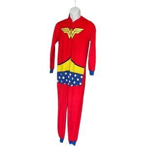Womens DC Comics Wonder Woman Fleece Hooded Footless Onesie Pajamas - Sz S